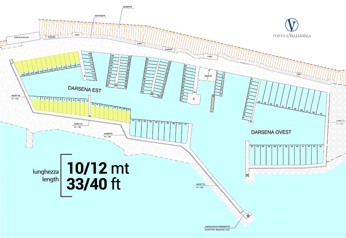 Planimetria porto di vallugola posti barca 10/12mt - 33/40ft