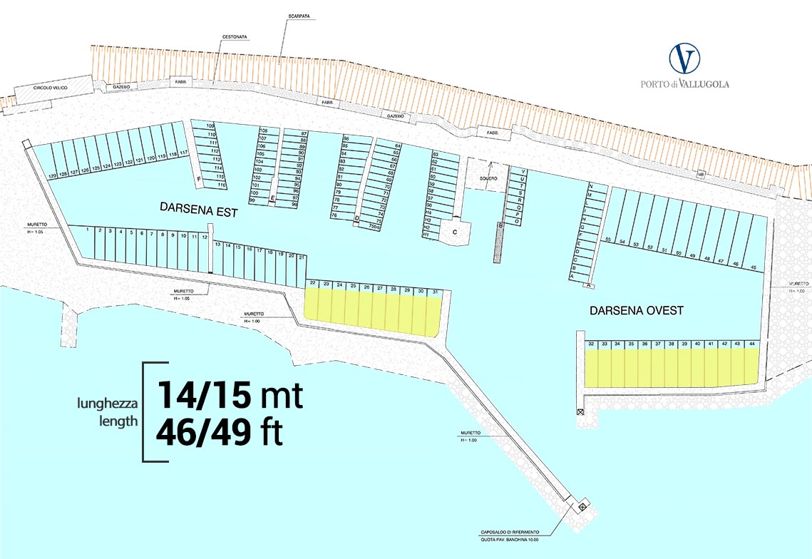 Planimetria porto di vallugola posti barca 14/15mt - 46/49ft