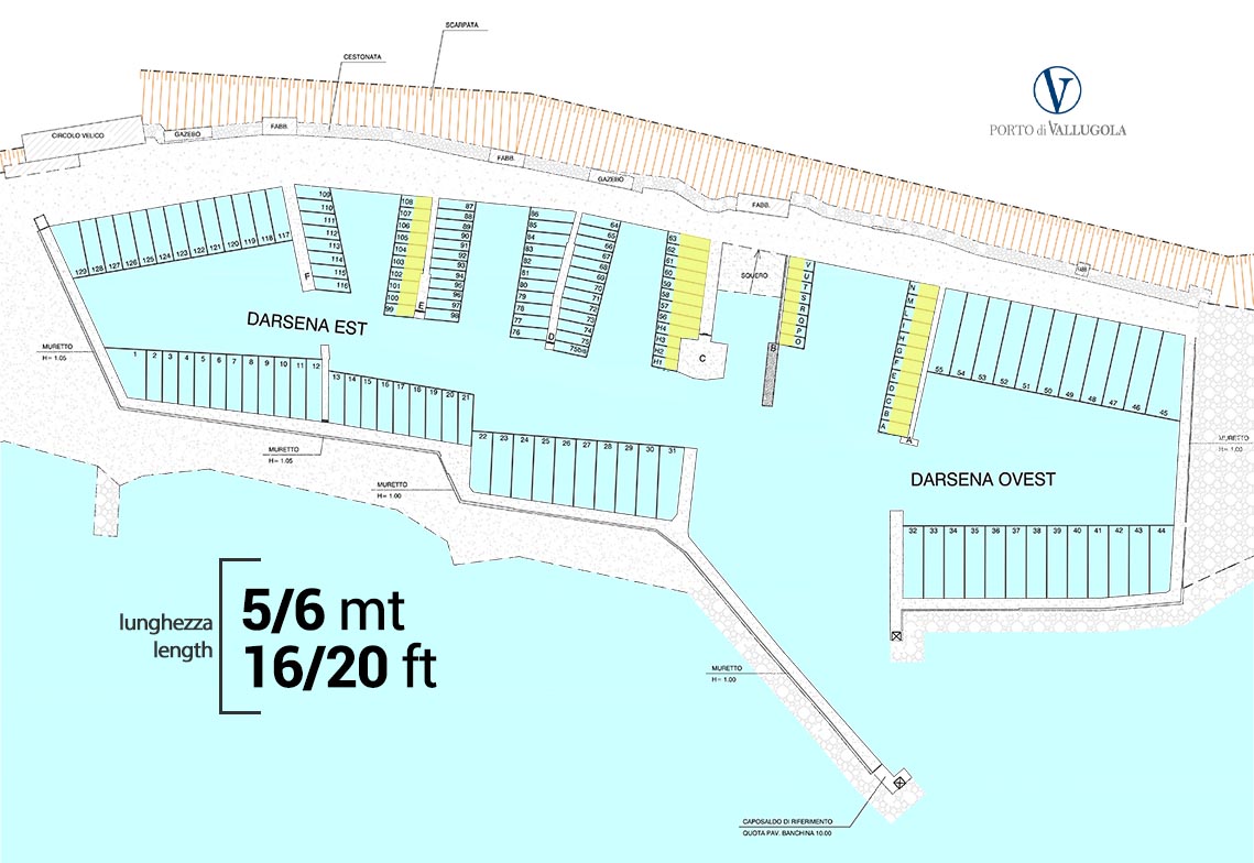 Planimetria porto di vallugola posti barca 5/6mt - 16/20ft